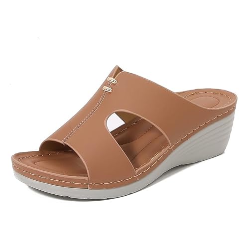 JXpxbao Orthopädische Sandalen Damen Pantoletten Mit Absatz Hausschuhe Mit Arch Support Sommerschuhe Plateau Keilabsatz Sandalen Frauen Slipper Bequeme Hausschuhe (Braun,39) von JXpxbao