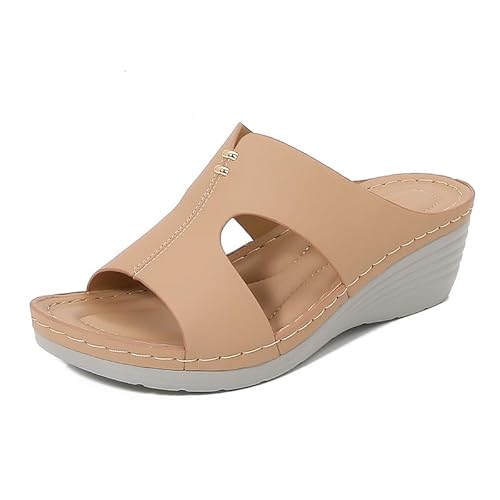 JXpxbao Orthopädische Sandalen Damen Pantoletten Mit Absatz Hausschuhe Mit Arch Support Sommerschuhe Plateau Keilabsatz Sandalen Frauen Slipper Bequeme Hausschuhe (Khaki,38) von JXpxbao