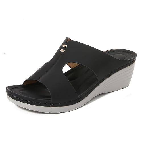 JXpxbao Orthopädische Sandalen Damen Pantoletten Mit Absatz Hausschuhe Mit Arch Support Sommerschuhe Plateau Keilabsatz Sandalen Frauen Slipper Bequeme Hausschuhe (Schwarz,37) von JXpxbao