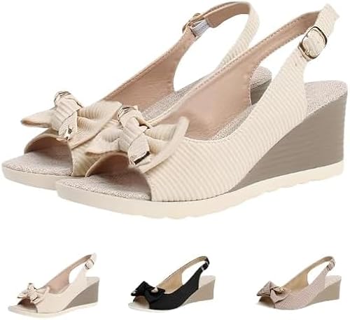 JXpxbao Orthopädische Sandalen für Frauen, Wedges Heels für Frauen, Walking Slippers mit Arch Support Summer Dressy Open Toe Ankle Strap Platform Casual Slip on Comfortable Platform (Beige,38) von JXpxbao
