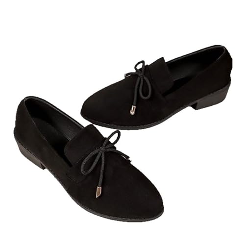 JXpxbao Orthopädische Schuhe Damen Slipper Mit Blockabsatz Freizeitschuhe Damen Lederschuhe Elegant Bootsschuhe Seicht Mund Leicht Arbeitsschuhe Atmungsaktive Mokassin Schuhe EU 36-43 (Schwarz,39) von JXpxbao