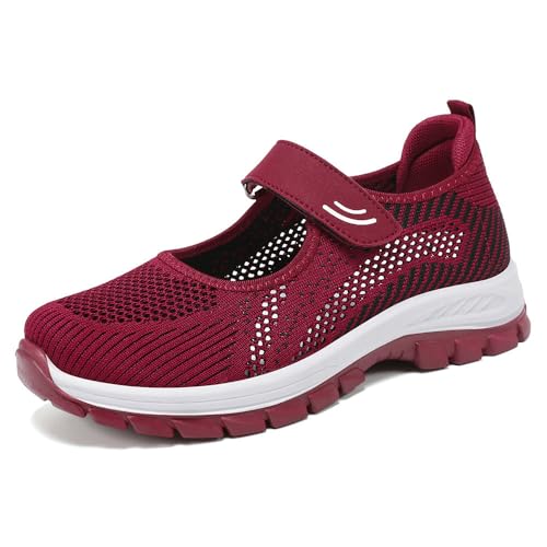 JXpxbao Orthopädische Schuhe Damen Sommer Leicht Walkingschuhe Bequem Weite H Sommerschuhe Krankenschwester Schuhe Atmungsaktives Vermascht Wanderschuhe Memory Schaum Sneaker Sportschuhe (rot,38) von JXpxbao
