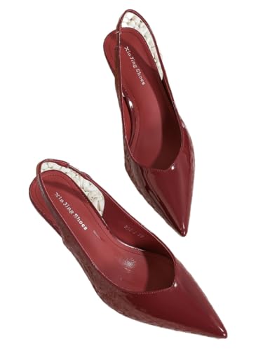 JXpxbao Orthopädische Slipper Mit Spitzer Zehenpartie Und Stiletto-Absatz Für Damen – Perfekt Fürs Büro Hochzeiten Und Partys, Lässige Büroschuhe, Abendschuhe (Burgunderrot,39) von JXpxbao