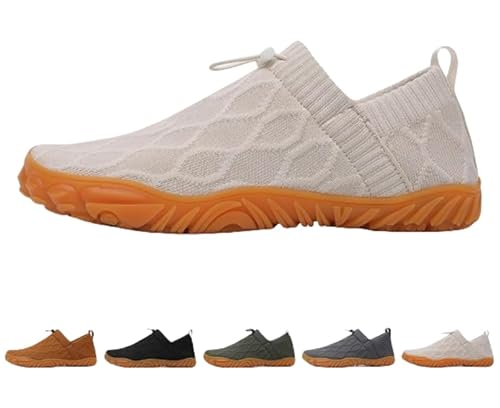 JXpxbao Outdoor Barfußschuhe Herren Slip On Sneaker Weich rutschfest Traillaufschuhe Walkingschuhe Leicht Fitnessschuhe (Beige,39) von JXpxbao