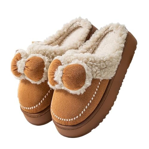 JXpxbao Pantoffeln Damen Rutschfeste,Warm Gästehausschuhe Pantoletten Plüsch Hausschlappen Winter Slippers Flacheschuhe 36-41 (Kaffee,38) von JXpxbao