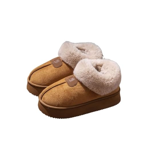 JXpxbao Pantoffeln Damen Rutschfeste,Warm Gästehausschuhe Pantoletten Plüsch Hausschlappen Winter Slippers Flacheschuhe 36-41 (Khaki 1,38) von JXpxbao