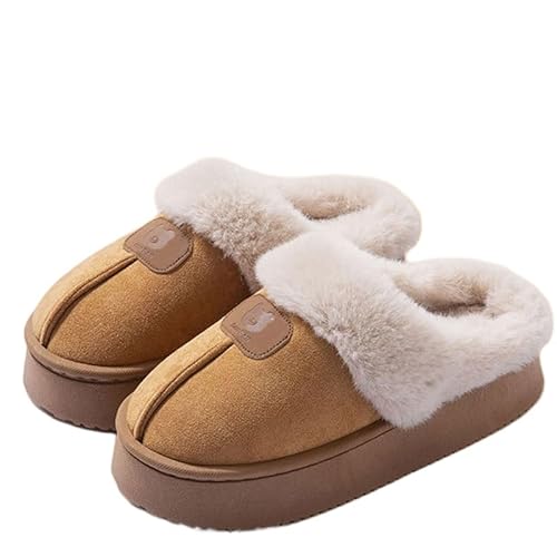JXpxbao Pantoffeln Damen Rutschfeste,Warm Gästehausschuhe Pantoletten Plüsch Hausschlappen Winter Slippers Flacheschuhe 36-41 (Khaki 2,36) von JXpxbao