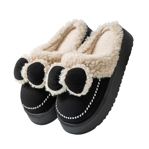 JXpxbao Pantoffeln Damen Rutschfeste,Warm Gästehausschuhe Pantoletten Plüsch Hausschlappen Winter Slippers Flacheschuhe 36-41 (Schwarz,38) von JXpxbao