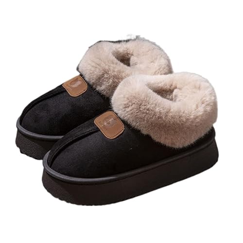 JXpxbao Pantoffeln Damen Rutschfeste,Warm Gästehausschuhe Pantoletten Plüsch Hausschlappen Winter Slippers Flacheschuhe 36-41 (Schwarz 1,44) von JXpxbao