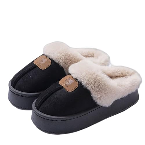 JXpxbao Pantoffeln Damen Rutschfeste,Warm Gästehausschuhe Pantoletten Plüsch Hausschlappen Winter Slippers Flacheschuhe 36-41 (Schwarz 2,38) von JXpxbao