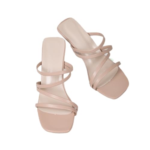 JXpxbao Pantoletten Damen Mit Absatz Bequem - Elegante Mules Sandalen Schlappen Sandaletten Leichter Quadratischer Blockabsatz Offener Zehenbereich Rutschfest Sommerschuhe (Khaki,38) von JXpxbao