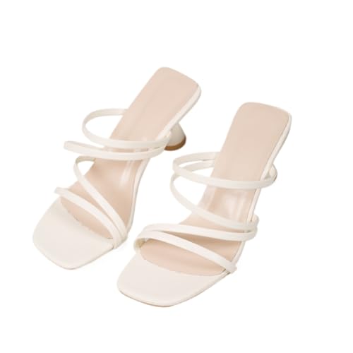 JXpxbao Pantoletten Damen Mit Absatz Bequem - Elegante Mules Sandalen Schlappen Sandaletten Leichter Quadratischer Blockabsatz Offener Zehenbereich Rutschfest Sommerschuhe (cremefarben,38) von JXpxbao