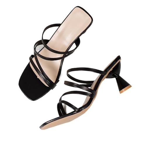 JXpxbao Pantoletten Damen Mit Absatz Bequem - Elegante Mules Sandalen Schlappen Sandaletten Leichter Quadratischer Blockabsatz Offener Zehenbereich Rutschfest Sommerschuhe (schwarz,38) von JXpxbao