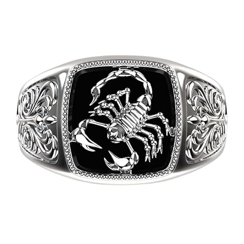JXpxbao Personalisierte Herren Große Zodiac Horoskop Skorpion Signet Statement Ring Für Männer Schwarz Zwei Ton Messing Patina Massiv.925 Silber (Carbon Schwarz,7) von JXpxbao