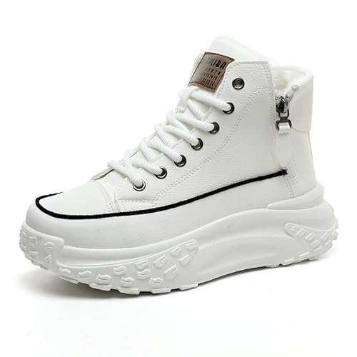 JXpxbao Plateau Schuhe Damen Winterstiefel Warm Gefütterte Schneestiefel Winterschuhe Rutschfeste Stiefeletten Kurzschaft Stiefel Winter Chunky Sneaker mit Zipper (Beige,35) von JXpxbao