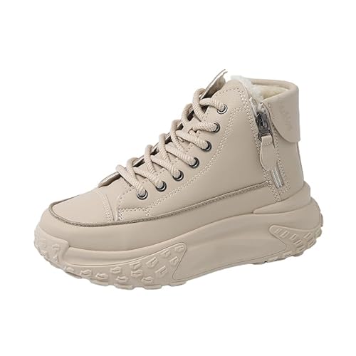 JXpxbao Plateau Schuhe Damen Winterstiefel Warm Gefütterte Schneestiefel Winterschuhe Rutschfeste Stiefeletten Kurzschaft Stiefel Winter Chunky Sneaker mit Zipper (Khaki,39) von JXpxbao