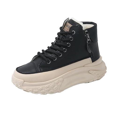 JXpxbao Plateau Schuhe Damen Winterstiefel Warm Gefütterte Schneestiefel Winterschuhe Rutschfeste Stiefeletten Kurzschaft Stiefel Winter Chunky Sneaker mit Zipper (Schwarz,37) von JXpxbao