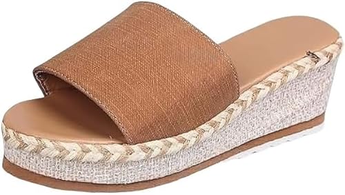 JXpxbao Plattform Frauen Mode Sandalen Keile Plattform Casual Sommer High Heels Offene Zehe Espadrilles Sandalen Slip on Schuhe Frauen (Hellbraun,41) von JXpxbao