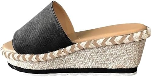 JXpxbao Plattform Frauen Mode Sandalen Keile Plattform Casual Sommer High Heels Offene Zehe Espadrilles Sandalen Slip on Schuhe Frauen (Schwarz,37) von JXpxbao