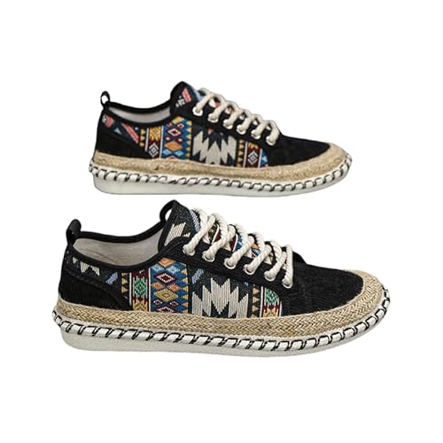 JXpxbao Retro Atmungsaktive Herren-Sneaker mit weicher Sohle - Niedrige Stoff-Sneaker für Fitnessstudio, Laufen und Gehen Übergröße (Schwarz,45) von JXpxbao