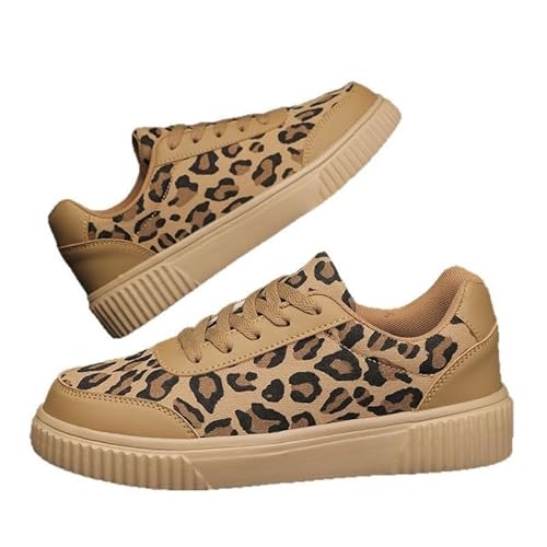 JXpxbao Retro Sneaker Herren Damen Schuhe Skateboardschuhe Laufschuhe Turnschuhe Mit Luftpolster Walkingschuhe Skateboardschuhe Lässige All-Match Sportschuhe Leopard Schnürstiefel Gr.36-44 (Braun,39) von JXpxbao