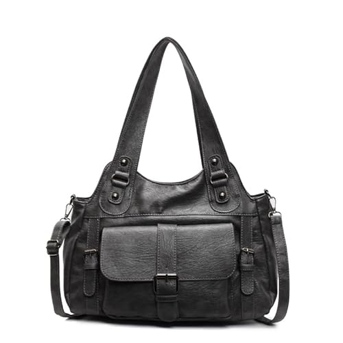 JXpxbao Retro Tote Bag PU Handtasche Damen Groß Shopper Tasche Schultertasche Uni Hobo Tasche Gross Schultertasche Slouchy Bag Beuteltasche Damen-Shopper – Ideal Für Den Alltag Oder Die Arbeit (Grau) von JXpxbao