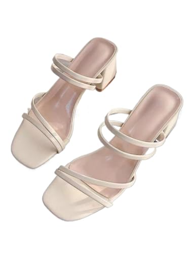 JXpxbao Riemchensandalen Mit Absatz Und Karree-zehenpartie Damen Heeled Sandal (38,cremefarben) von JXpxbao