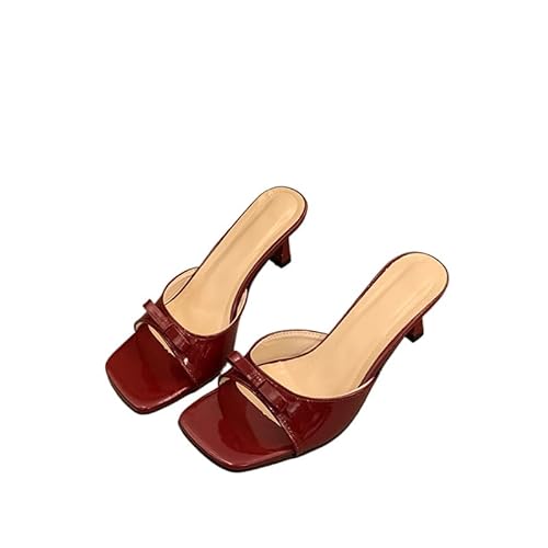 JXpxbao Riemchensandalen Mit Absatz Und Karree-zehenpartie Damen Heeled Sandal Leichte Sandals Freizeitsandale Luftunterstützung Weite Schuhe Shoes (Weinrot,41) von JXpxbao