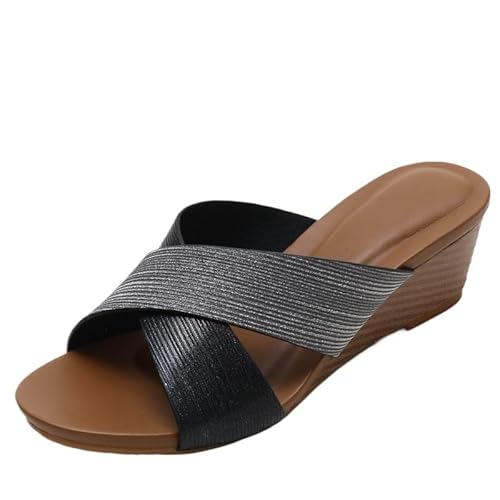 JXpxbao Sandalen Damen Espadrilles Plateau Keilabsatz Frauen Sandaletten Keilsandalen Hausschuhe Pantoletten Elegant Sommer Schuhe (schwarz,43) von JXpxbao