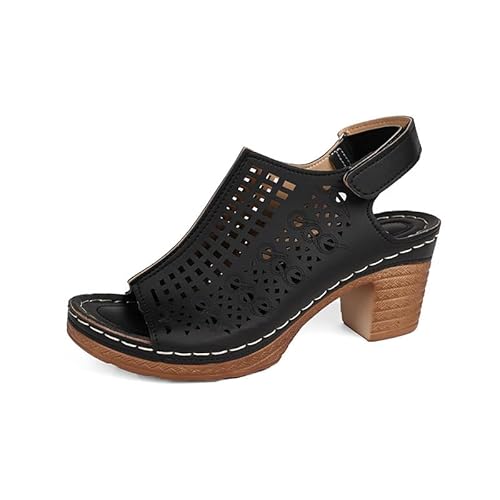 JXpxbao Sandalen Damen Keilsandalen Sommer Offene Zehen Lässig Mit Absatz Strandsandalen Plateau Sommerschuhe (Schwarz,38) von JXpxbao