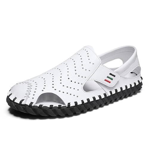 JXpxbao Sandalen Herren Outdoorsandalen Sommer Wanderschuhe Trekkingsandalen Leder Strand Wandersandale Business Ledersandalen Freizeitschuhe (Weiß,43) von JXpxbao