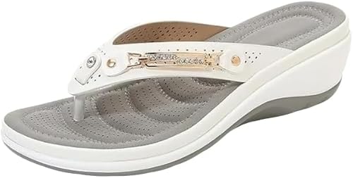 JXpxbao Sandalen für Frauen, Sommerschuhe Bequeme Flip Flops Kissen Bogen Unterstützung Strand Dressy Sommer Casual Sandale Low Wedge Walking Lightweight Non-Slip Slippers (Weiß,37) von JXpxbao