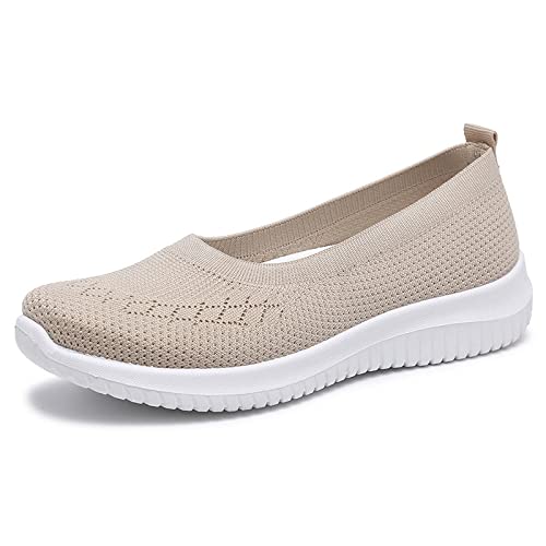 JXpxbao Schuhe Damen Schlupfschuhe - Laufschuhe Für Breite Fuß Orthopädische Leichte Und Atmungsaktive Trainer Bequeme Turnschuhe Walkingschuhe rutschfest Ultraleichte Outdoor Sneaker (Aprikose,42) von JXpxbao