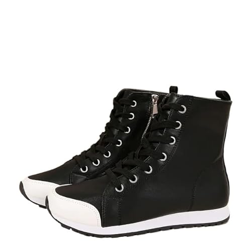 JXpxbao Schwarze & Weiße High-Top-Stiefel mit Seitlichem Reißverschluss für Damen, Modisch und Vielseitig, Sportliche Kurzstiefel mit Innenreißverschlussschlaufe (Schwarz,39) von JXpxbao