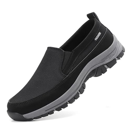JXpxbao Slip on Sneaker Herren Extra Weite Turnschuhe rutschfest Walkingschuhe Breit Outdoor Schuhe Bequem Leichte Atmungsaktive Freizeitschuhe (Schwarz,45) von JXpxbao
