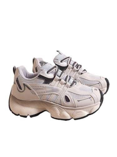 JXpxbao Sneaker Damen Mesh Turnschuhe Damen Hohe Plattform Chunky Turnschuhe Beiläufig Schnüren Sport Papa Schuhe (38,Grau) von JXpxbao