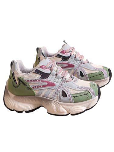 JXpxbao Sneaker Damen Mesh Turnschuhe Damen Hohe Plattform Chunky Turnschuhe Beiläufig Schnüren Sport Papa Schuhe (38,Grün) von JXpxbao