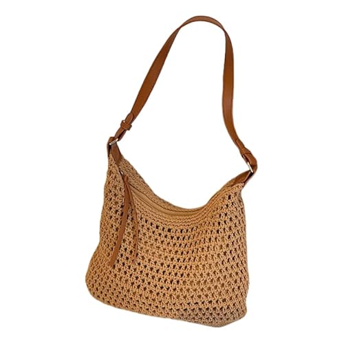 JXpxbao Sommer Strandtasche Damen Umhängetasche Häkeltaschen, Vintage Mesh Strohtasche Damen Stroh Schultertasche Handtasche, Boho Gehäkelte Tragetasche Für Reisen Einkaufen Und Urlaub Alltag (Khaki) von JXpxbao
