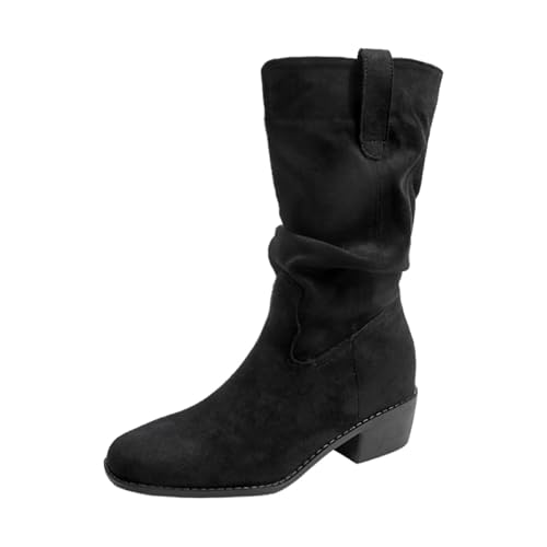 JXpxbao Stiefeletten Damen Elegant Wildleder Halbstiefel Spitz Schlupfschuhe Stiefel Kurzstiefel Winterstiefel Halbhohe Bequemer Absatz Ankle Boots Halbhoch Westernstiefel Damenstiefel (Schwarz,33) von JXpxbao