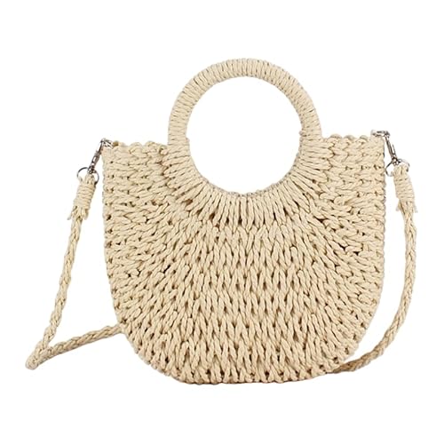 JXpxbao Stroh Strandtasche Für Frauen, Sommer Handgewebte Tote Bags Geldbörse Mit Quaste, Top Griff Stroh Handtasche Clutch Leicht Gewebte Raffia Crossbody Tasche (Beige) von JXpxbao