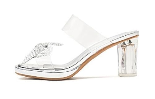 JXpxbao Transparente Damen-Sandalen Mit Hohem Absatz, Zum Hineinschlüpfen, Für Den Sommer Mit Dickem Absatz Offene Sandalen Elegant Und Bequem (Silber [7 cm],37) von JXpxbao