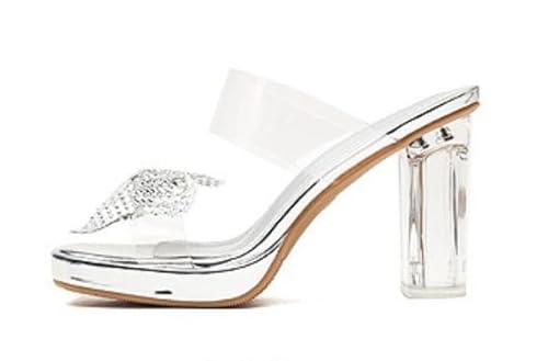 JXpxbao Transparente Damen-Sandalen Mit Hohem Absatz, Zum Hineinschlüpfen, Für Den Sommer Mit Dickem Absatz Offene Sandalen Elegant Und Bequem (Silber [9 cm],39) von JXpxbao
