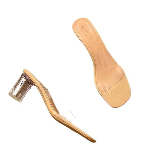 JXpxbao Transparente Damen-Sandalen mit hohem Absatz, zum Hineinschlüpfen, für den Sommer, mit dickem Absatz, offene Sandalen, elegant und bequem (Aprikose 7cm,36) von JXpxbao