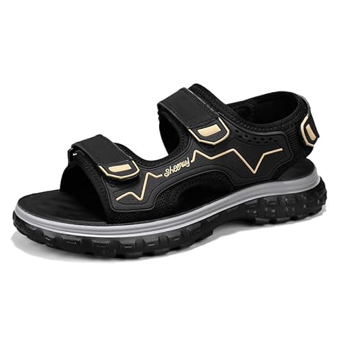 JXpxbao Trekkingsandalen Herren Offene Zehe Herren Wandern Sandalen Mesh & PU Oberen Verstellbaren Fersenriemen Für Sport Und Outdoor Wanderschuhe Für Sommer (Schwarz-Gelb,43) von JXpxbao