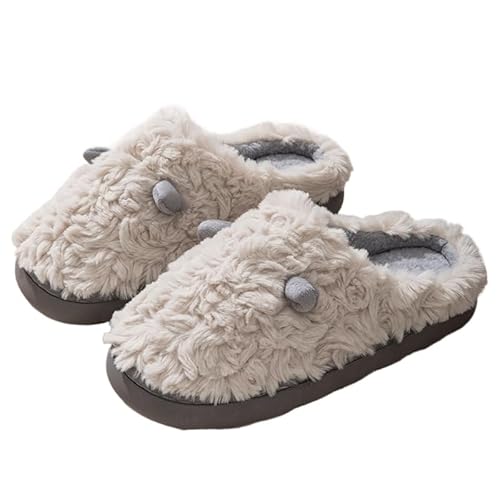 JXpxbao Unisex- Herren Und Damen Cartoon Niedlich Und Gemütlich Weich Flauschigen Plüsch Cosy Schaf Hausschuhe Indoor/Outdoor Rutschfeste Pantoffeln (Grau,38) von JXpxbao