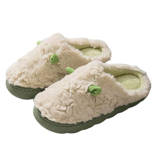 JXpxbao Unisex- Herren Und Damen Cartoon Niedlich Und Gemütlich Weich Flauschigen Plüsch Cosy Schaf Hausschuhe Indoor/Outdoor Rutschfeste Pantoffeln (Hellgrün,36) von JXpxbao