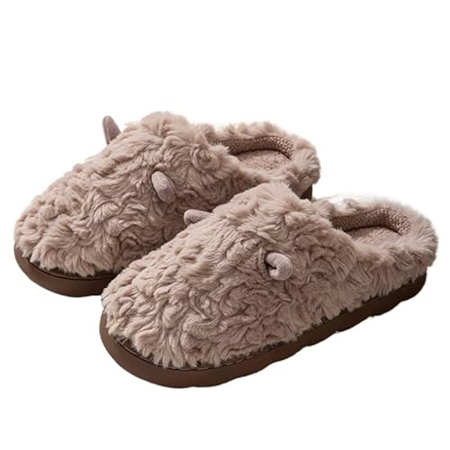 JXpxbao Unisex- Herren Und Damen Cartoon Niedlich Und Gemütlich Weich Flauschigen Plüsch Cosy Schaf Hausschuhe Indoor/Outdoor Rutschfeste Pantoffeln (Kaffee,36) von JXpxbao