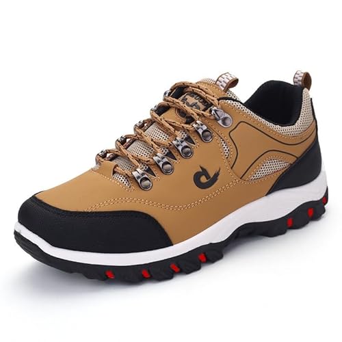 JXpxbao Wanderschuhe für Männer Leichte Lederstiefel Schnürschuhe Niedrige wasserdichte Outdoor Trailing Trekking Camping Walking Arbeitsschuhe (39,Khaki) von JXpxbao