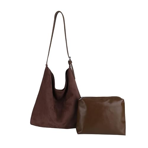 JXpxbao Wildleder Taschen Für Damen, Braune Tragetasche Für Damen, Hobo-Tasche, Braune Wildleder-Geldbörse (Kaffeefarbe) von JXpxbao