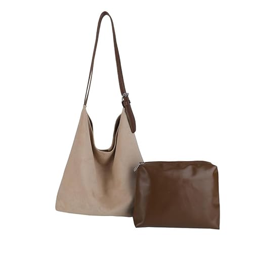 JXpxbao Wildleder Taschen Für Damen, Braune Tragetasche Für Damen, Hobo-Tasche, Braune Wildleder-Geldbörse (Khaki) von JXpxbao
